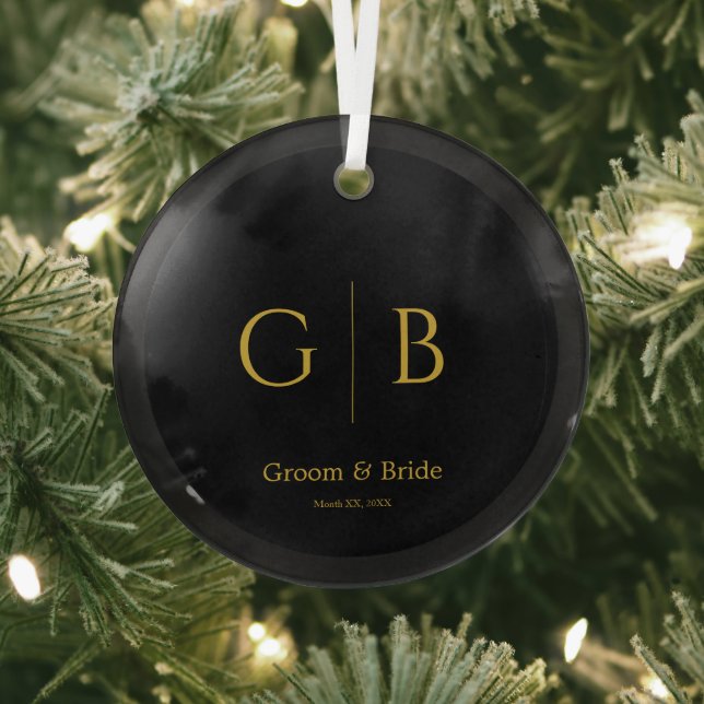Adorno De Cristal Elegant Custom Wedding Glass Ornament BLack (in situ)