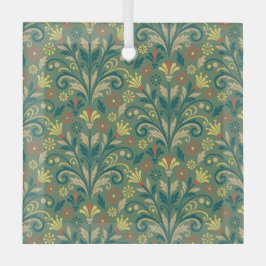 Adorno De Cristal Elegant Floral Pattern in Yellow and Red on Green