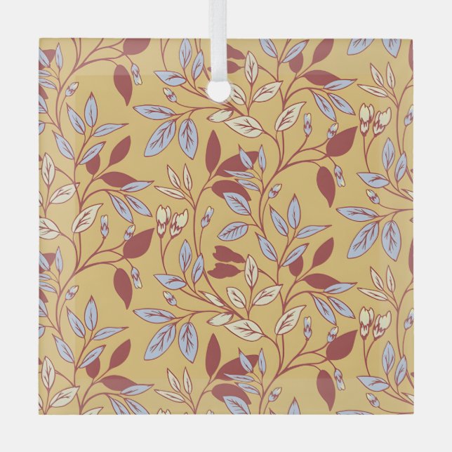 Adorno De Cristal Elegant Floral Pattern with Red and Blue Leaves (Anverso)
