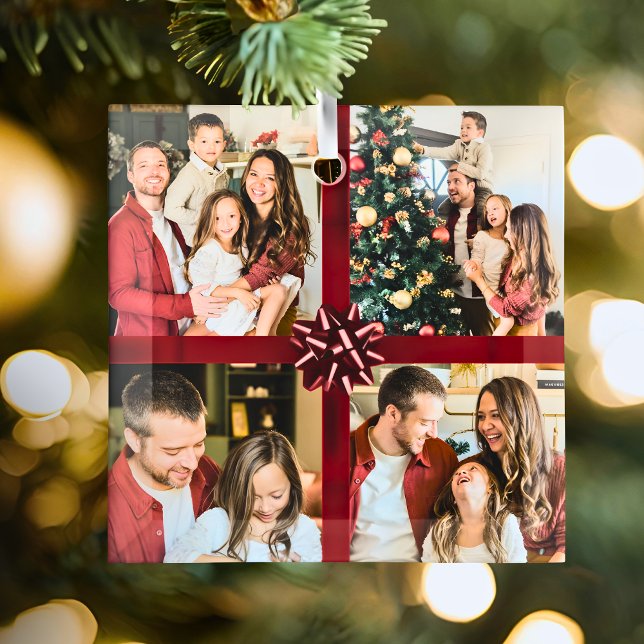 Adorno De Cristal Elegant Personalized Four Photo Collage Gift Trend (Subido por el creador)