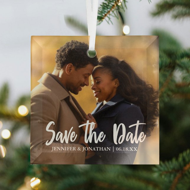 Adorno De Cristal Elegant Save the Date Engagement Photo Christmas (Subido por el creador)