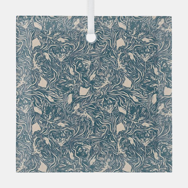 Adorno De Cristal Elegant Teal Botanical Swirl Seamless Pattern (Anverso)