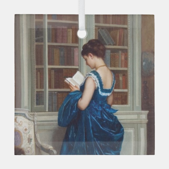 Adorno De Cristal Elegant Victorian Woman Reading in Library  (Anverso)
