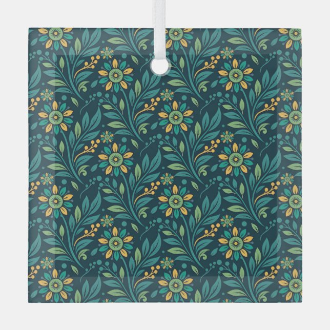 Adorno De Cristal Elegant Yellow and Teal Floral Pattern Design (Anverso)