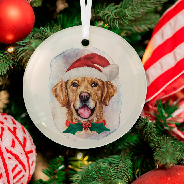 Adorno De Cristal Elegante acuarela Navidades de Golden Retriever (Subido por el creador)