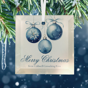 Adorno De Cristal Elegante Blue Merry Christmas Personalizado Compan
