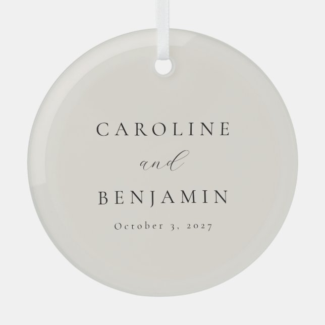 Adorno De Cristal Elegante Boda de caligrafía de marfil Minimalista (Anverso)