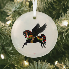 Adorno De Cristal Elegante Caballo de Carusel Pegaso Negro Vintage 