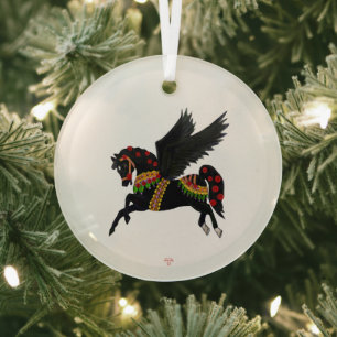 Adorno De Cristal Elegante Caballo de Carusel Pegaso Negro Vintage 