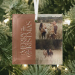 Adorno De Cristal Elegante follaje de terracota moderna foto mínima<br><div class="desc">Elegante multifoto moderna mínima terracota acuarela tipografía botánica Feliz Navidad decoración adorno.</div>