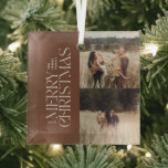 Adorno De Cristal Elegante follaje natural marrón moderno foto mínim<br><div class="desc">Elegante multifoto moderna de agua marrón minimalista tipografía botánica Merry navidad decoración adorno.</div>