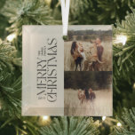 Adorno De Cristal Elegante follaje natural moderno minimalista multi<br><div class="desc">Elegante multifoto moderna de color crema natural minimalista tipografía botánica Merry navidad decoración adorno.</div>