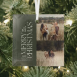 Adorno De Cristal Elegante follaje verde oliva foto minimalista mode<br><div class="desc">Elegante multifoto moderna minimalista tipografía botánica color agua verde oliva Merry navidad decoración adorno.</div>