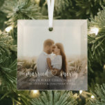 Adorno De Cristal Elegante foto de escritura casada y de cerezo<br><div class="desc">Celebra tu primera navidad como pareja casada con este elegante adorno fotográfico. Haga clic en el botón de edición para personalizar de este diseño.</div>