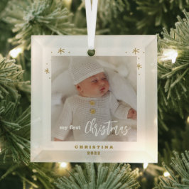 Adorno De Cristal Elegante foto de mi primer bebé de Navidad