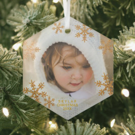 Adorno De Cristal Elegante foto Minimalista con copo de nieve de oro