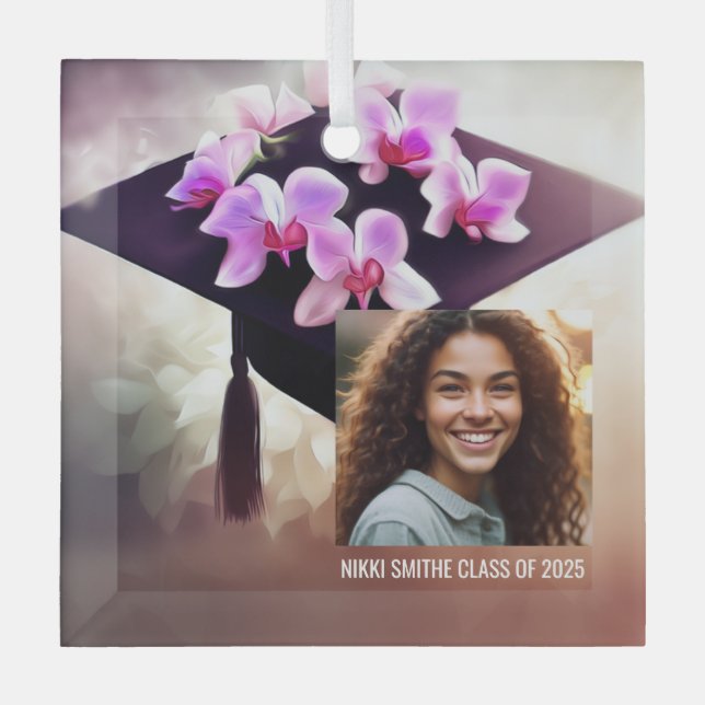 Adorno De Cristal Elegante Graduación Única de orquídeas (Anverso)