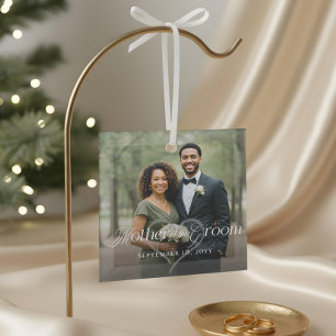 Adorno De Cristal Elegante guión Madre de la foto de Groom Keepsake