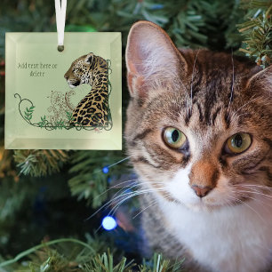 Adorno De Cristal Elegante Leopardo Verde Botánico Henna