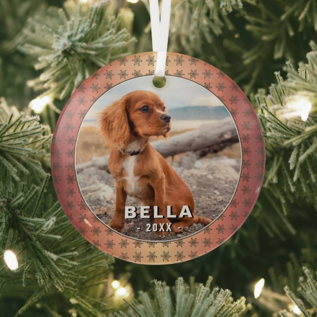Adorno De Cristal Elegante Mascota de perro foto Navidades de copos  (in situ)