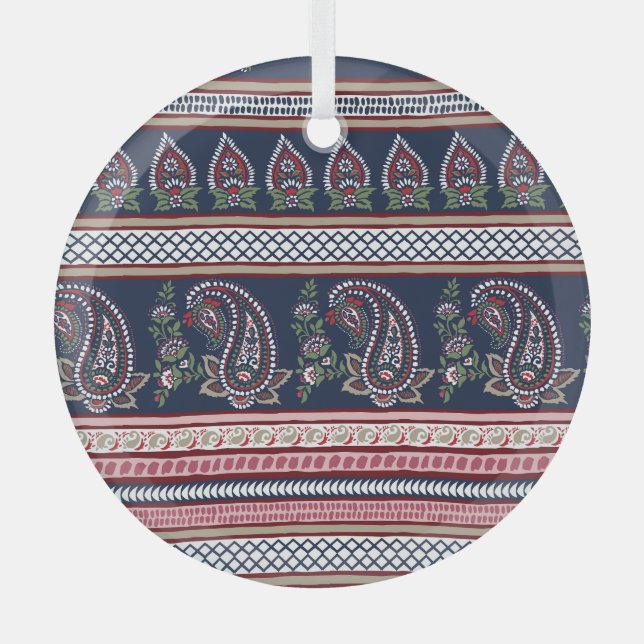 Adorno De Cristal Elegante Paisley de la Marina: Diseño de Fronteras (Anverso)