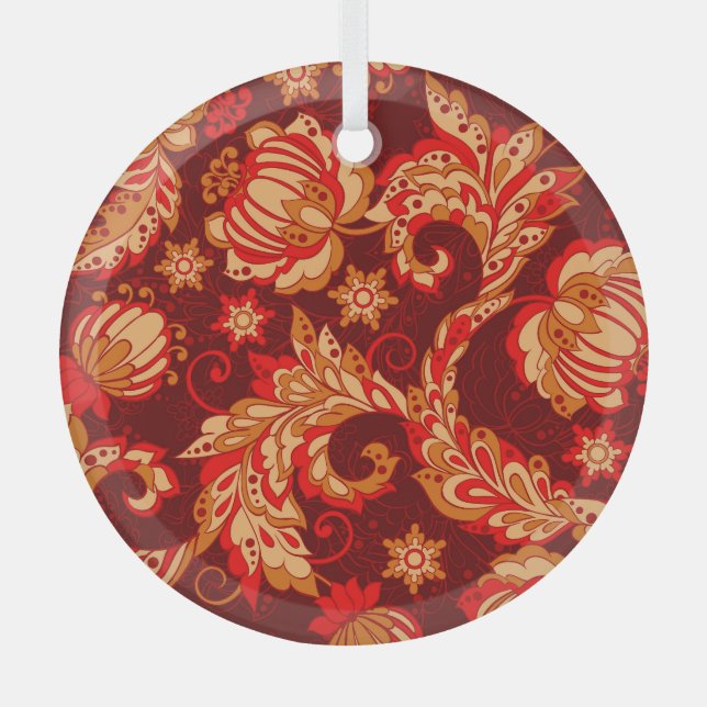 Adorno De Cristal Elegante Patrón de Flores Étnicas Sin Maravilla (Anverso)