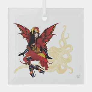 Adorno De Cristal Elegante Pulpo Hada Victoriano Steampunk Rojo