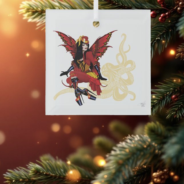 Adorno De Cristal Elegante Pulpo Hada Victoriano Steampunk Rojo (Subido por el creador)
