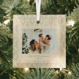Adorno De Cristal Elegante Recuerdo de Foto de Navidad en Oro Vintag