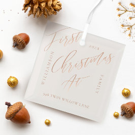 Adorno De Cristal Elegante Rosa Navidades de caligrafía de oro nuevo