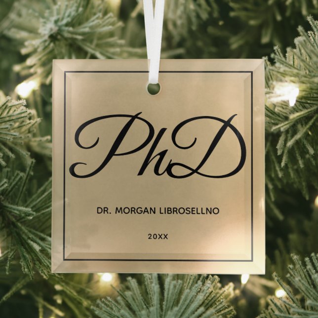 Adorno De Cristal Elegantemente Simple Gold Name Graduación PhD (in situ)