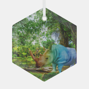 Adorno De Cristal Entorno tropical exuberante del rinoceronte de Sli