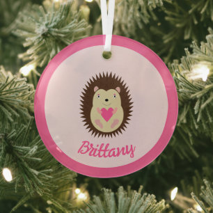 Adorno De Cristal Erizo Bebé Niña Rosa Bonito Primera Navidad