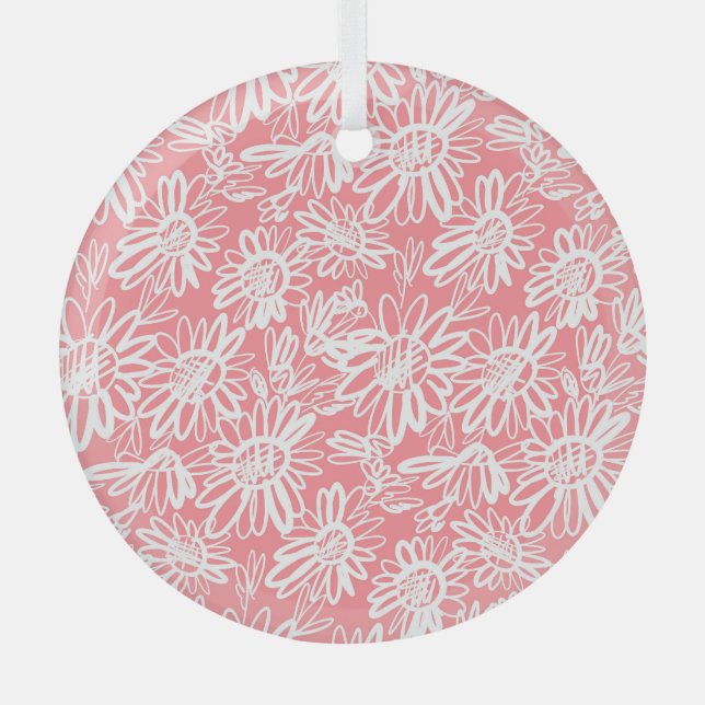 Adorno De Cristal Esbozo de margarita abstracto, patrón monocromo (Anverso)