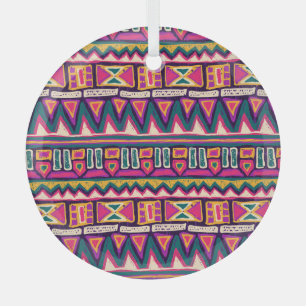 Adorno De Cristal Esbozos tribales: patrón azteca dibujado a mano.