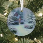 Adorno De Cristal Escena De Invierno Etérea Inspirada Por El Estilo<br><div class="desc">La encantadora escena invernal inspirada por Thomas Kinkade brillará y reflejará sus luces y complementará su árbol de Navidad y el resto de su casa de vacaciones. Colores magníficos. Gracias por buscar; apreciamos su negocio en Paws Charming.</div>
