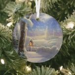 Adorno De Cristal Escena De Invierno Etérea Inspirada Por El Estilo<br><div class="desc">La encantadora escena invernal inspirada por Thomas Kinkade brillará y reflejará sus luces y complementará su árbol de Navidad y el resto de su casa de vacaciones. Colores magníficos. Gracias por buscar; apreciamos su negocio en Paws Charming.</div>