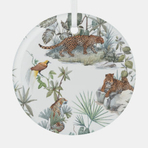 Adorno De Cristal Escena tropical de color de agua de leopardo de la