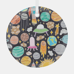Adorno De Cristal Espacio Doodle: Cosmos Vintage hechos a mano.