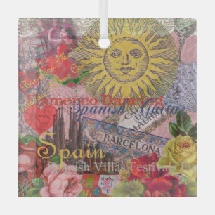 Adorno De Cristal España Vintage Sol Viaje Collage Retro Europa