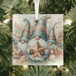Adorno De Cristal Espectacular invierno Gnomes Watercolor Rosa estre