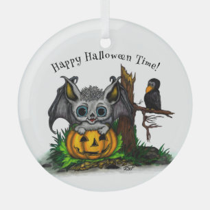 Adorno De Cristal Esperando Halloween , Cute Bat y Raven