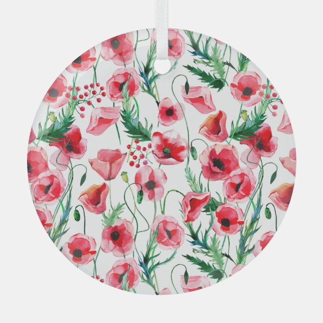 Adorno De Cristal Espías rojas: ilustracion floral acuarela (Anverso)