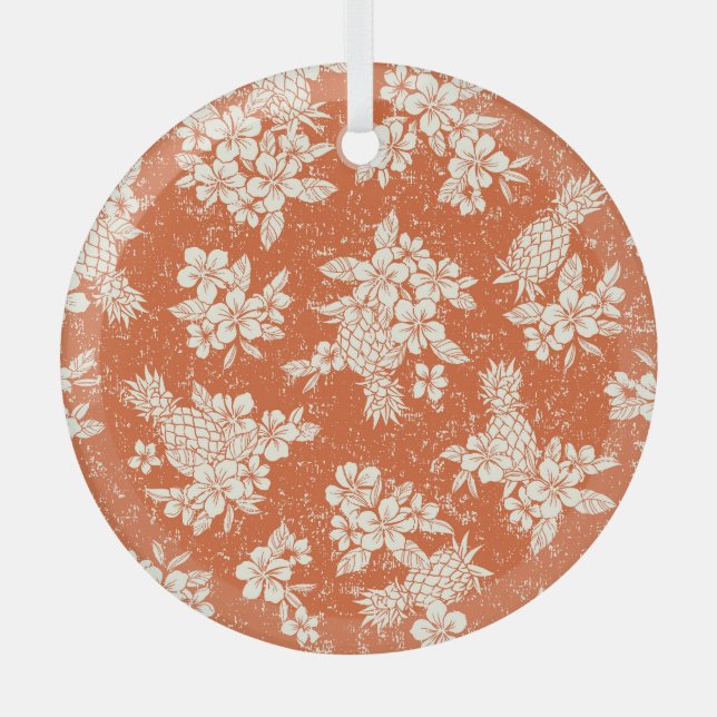 Adorno De Cristal Espíritu Aloha: Armonía Hibiscus-Pineapple. (Anverso)