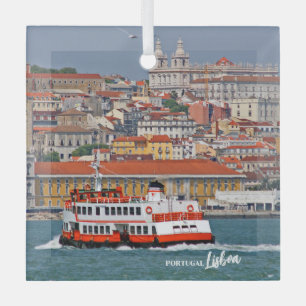 Adorno De Cristal Esquina de Lisboa con el antiguo ferry en el río T