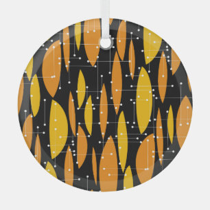 Adorno De Cristal Estilo atómico, patrón geométrico naranja negro.