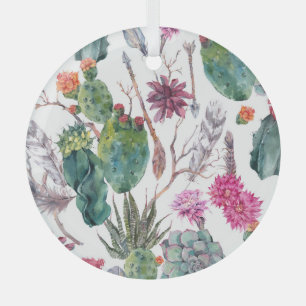 Adorno De Cristal Estilo Boho, acuarela de cactus vintage.