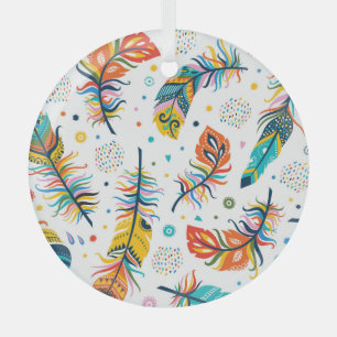Adorno De Cristal Estilo boho, patrón de plumas sin costura.