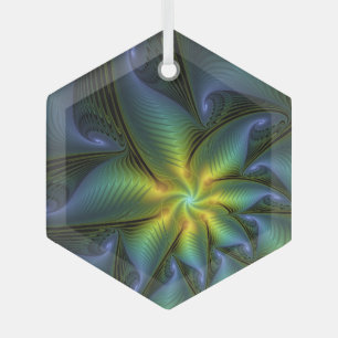 Adorno De Cristal Estrella abstracta, brillante arte azul verde dora