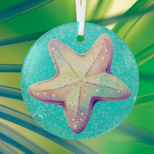 Adorno De Cristal Estrella de mar tropical colorida de Navidad